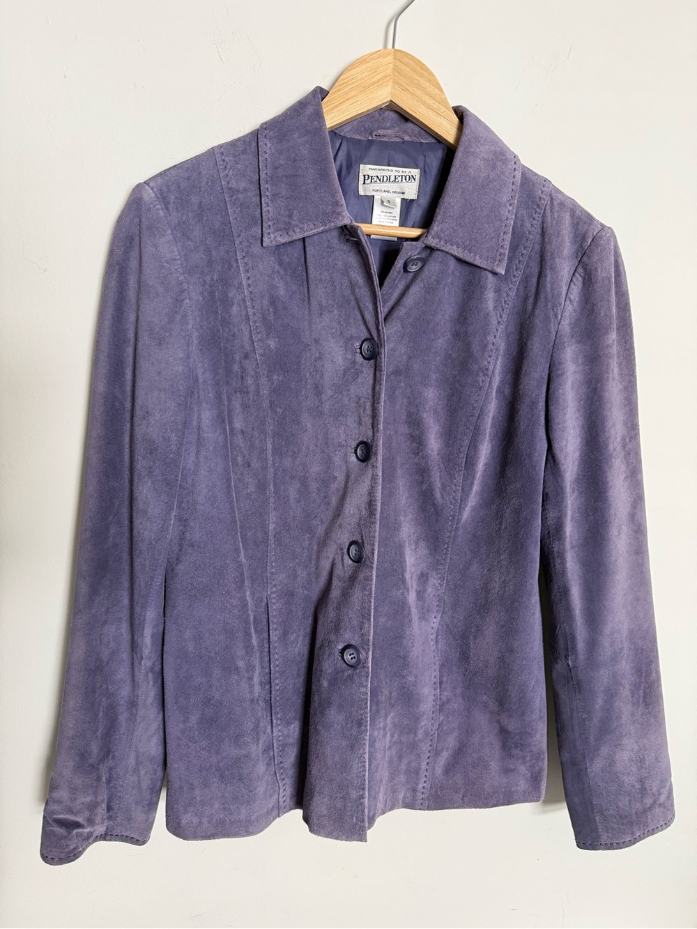 Pendleton Purple Leather Suede Jacket Womens Size Small-Pockets-Buttons-Collared